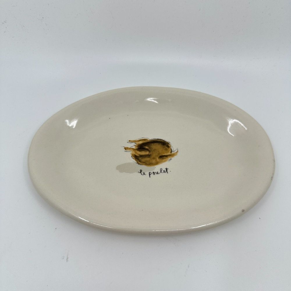 Vintage Rae Dunn By Magenta Plate Le Poulet Chicken Ceramic Rare Oval Holida
